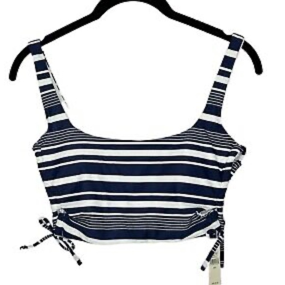 💙Aerie Womens Striped Bikini Swimsuit Top With Small Side Cutouts & Knot